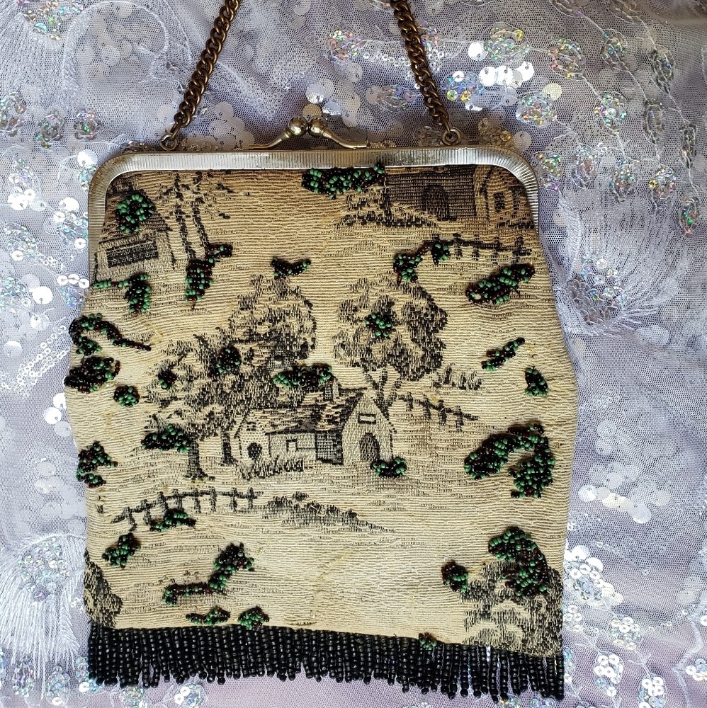Vintage beaded tapestry handbag